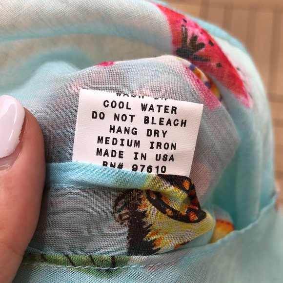 Leggiadro light blue with fishes button down blouse tie at waist - Picture 13 of 14